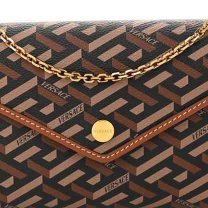 Versace Coated Canvas La Greca Signature Wallet On Chain Brown 7 of 10
