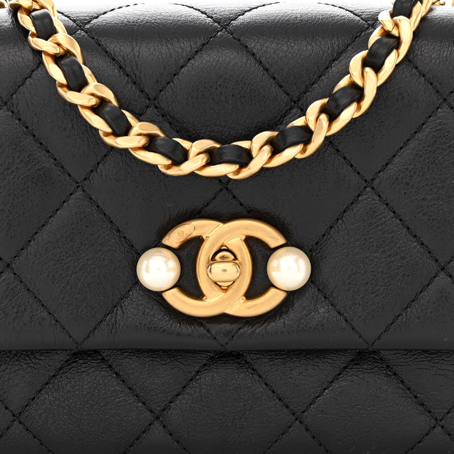 Chanel Glazed Calfskin Quilted Mini Pearl Side Flap Black 8 of 12