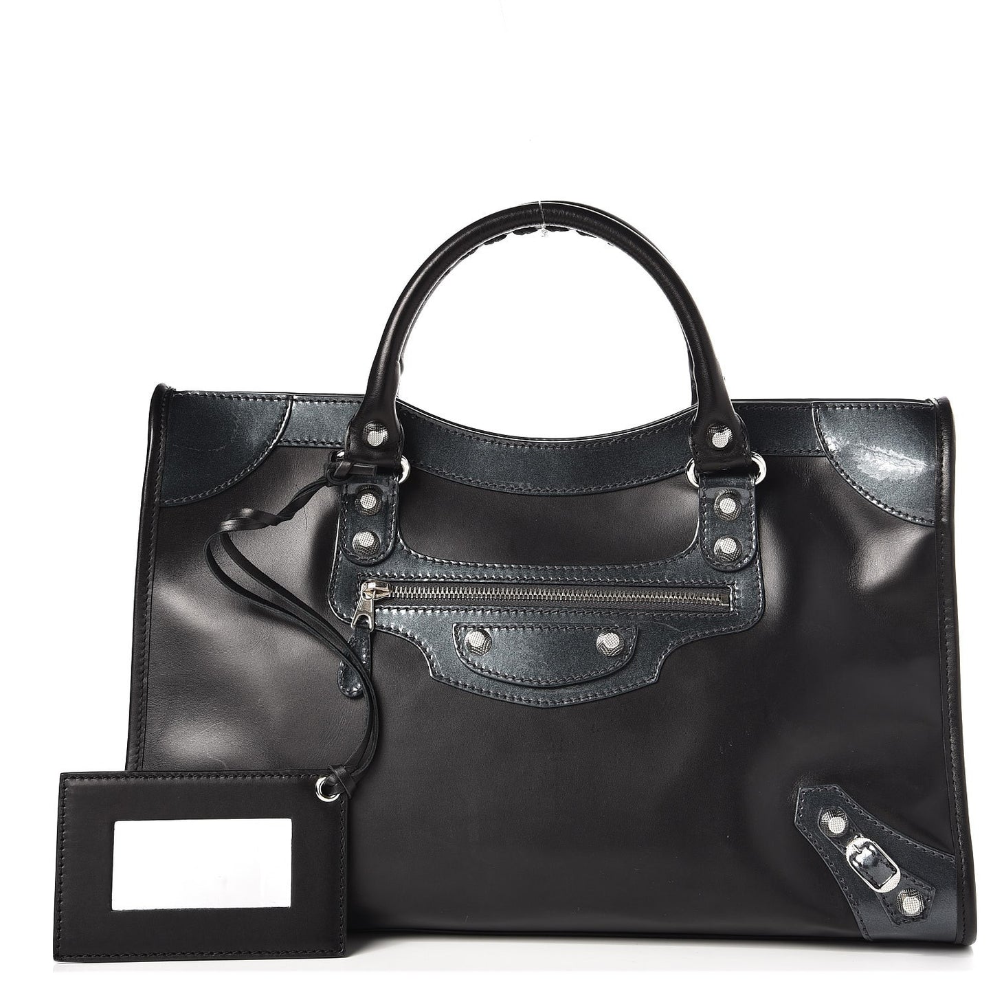 Smooth Calfskin Metallic Patent Giant 12 Silver Hardware City Black Gris