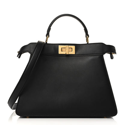 Fendi Vitello Seta Nappa Bi-Color Small Peekaboo I SEE U Satchel Black Light Rose Tortora 1 of 6