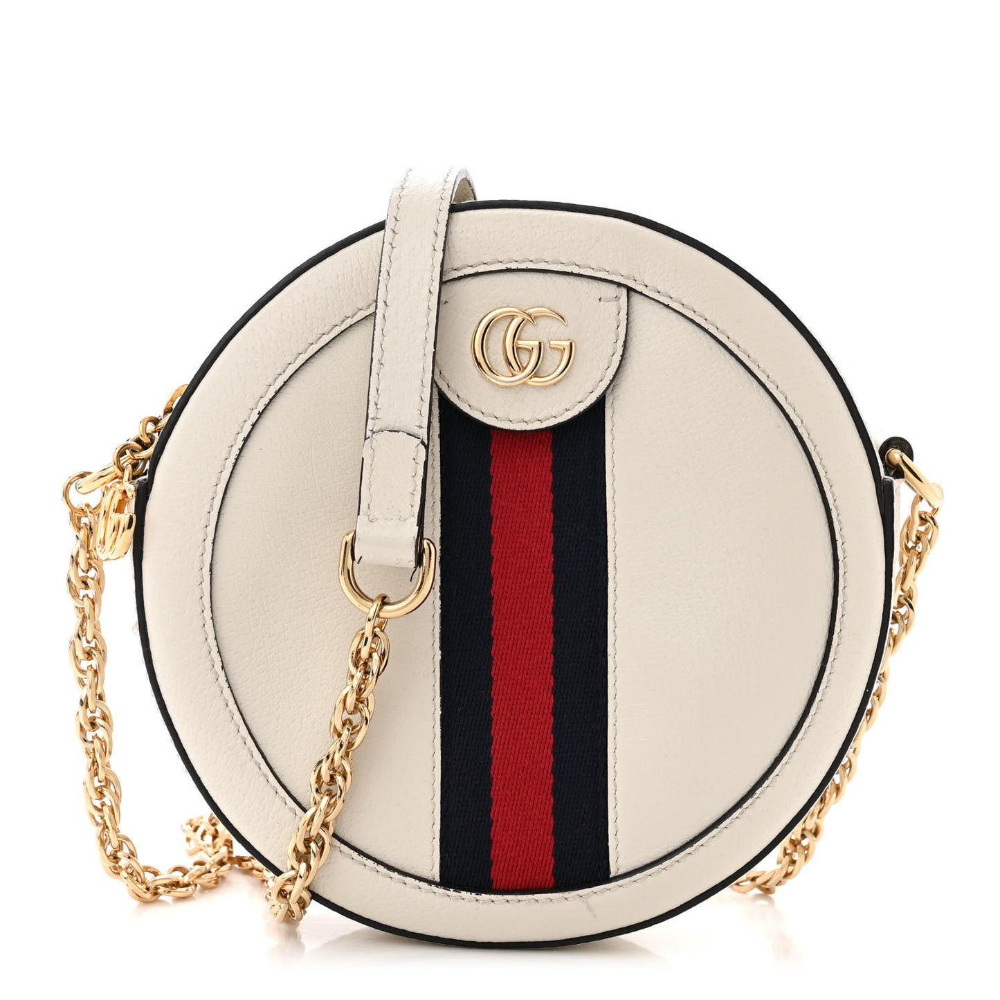 Textured Calfskin Web Mini Ophidia Round Shoulder Bag Mystic White