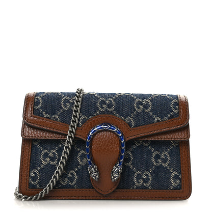 Gucci New Denim GG Monogram Dollar Calfskin Enamel Super Mini Dionysus Shoulder Bag Blue Tea Cuir Epilog Electric Blue 1 of 8