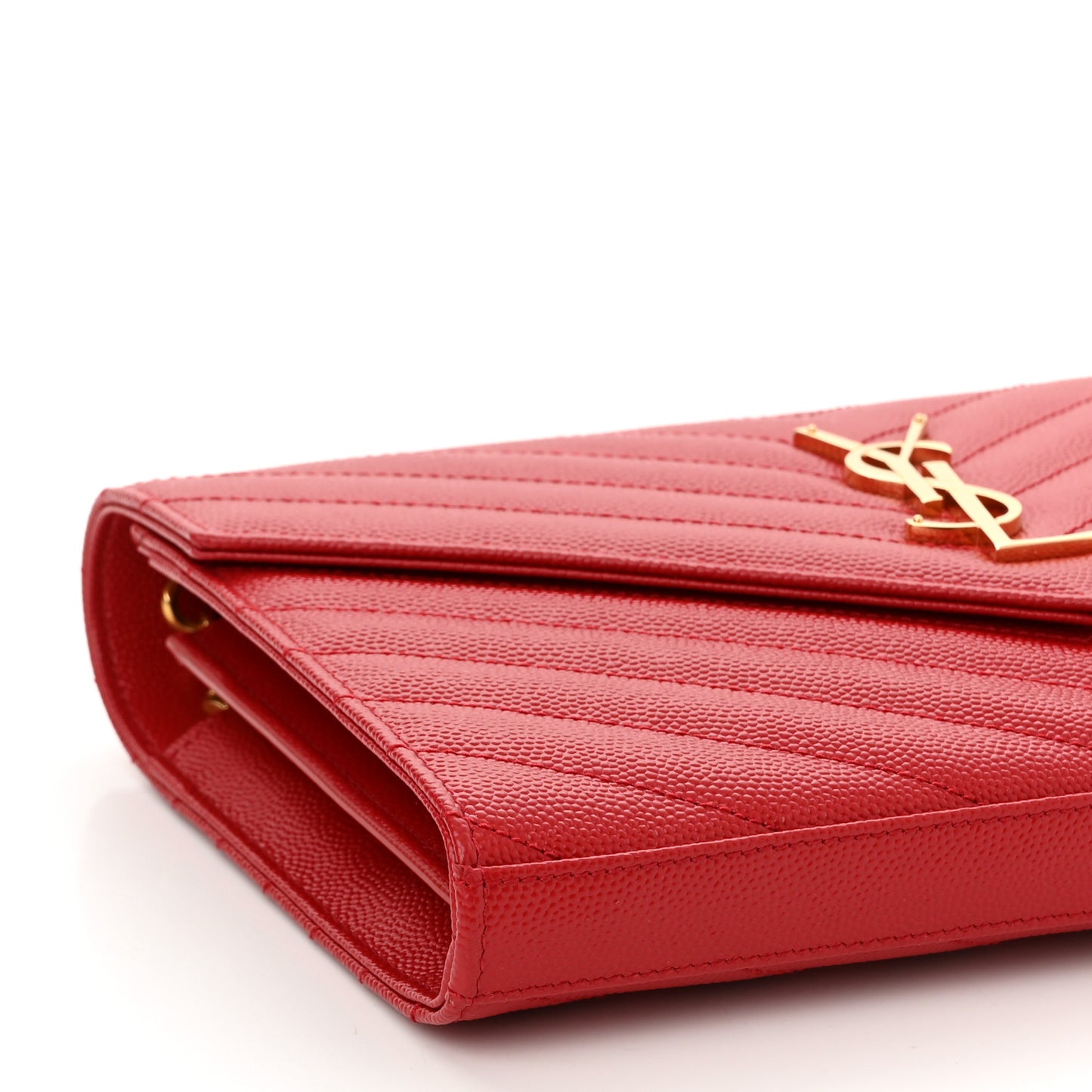 Grain De Poudre Matelasse Chevron Monogram Chain Wallet New Red