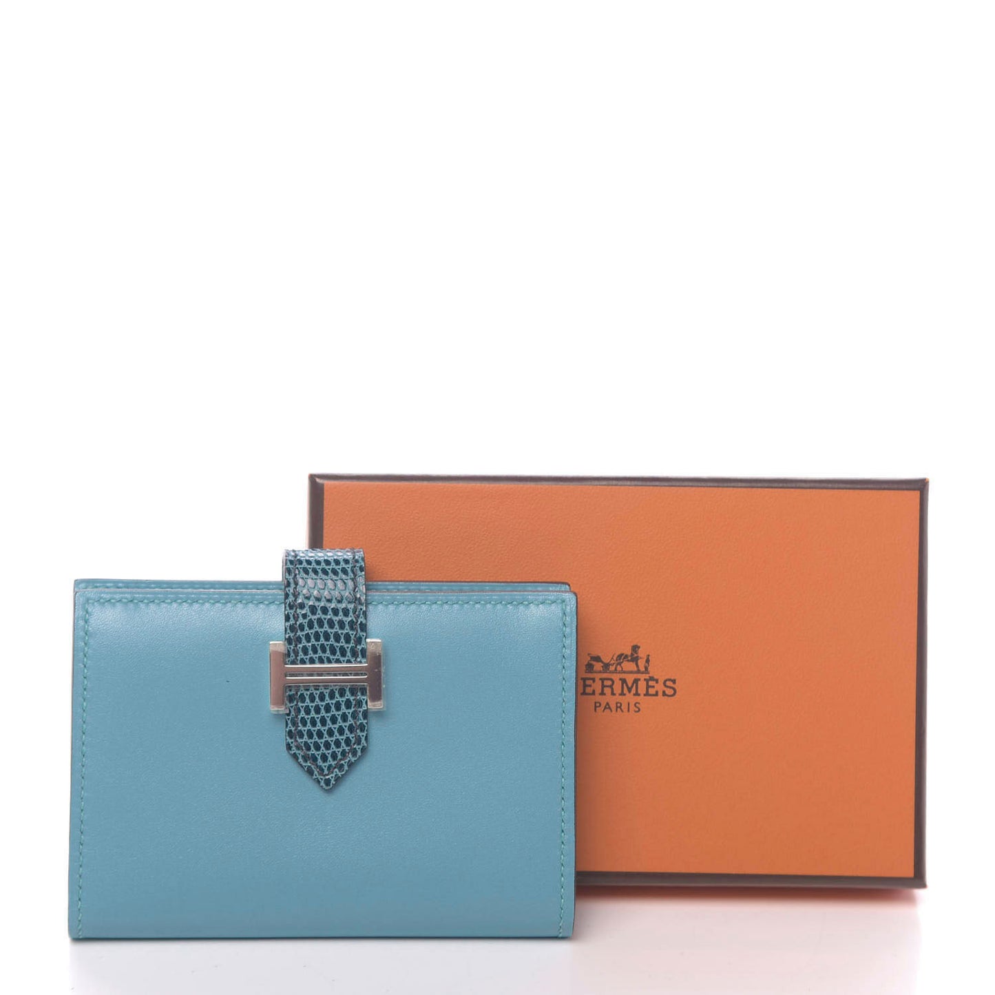 Tadelakt Lizard Mini Bearn Card Holder Wallet Bleu Atoll