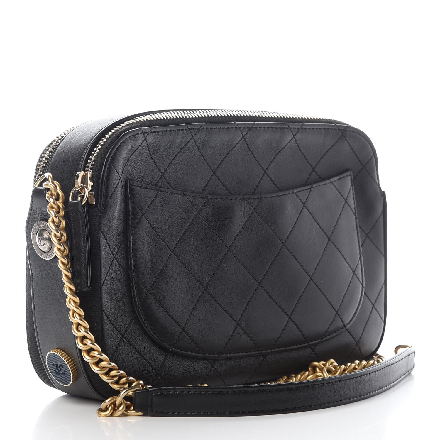Chanel Calfskin Grosgrain Stitched Button Up Camera Case Black 3 of 10