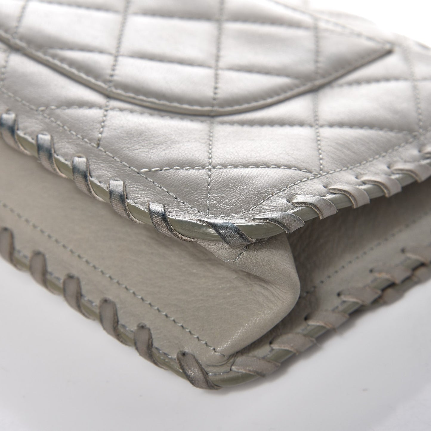 Iridescent Calfskin Medium Happy Stitch Flap Grey