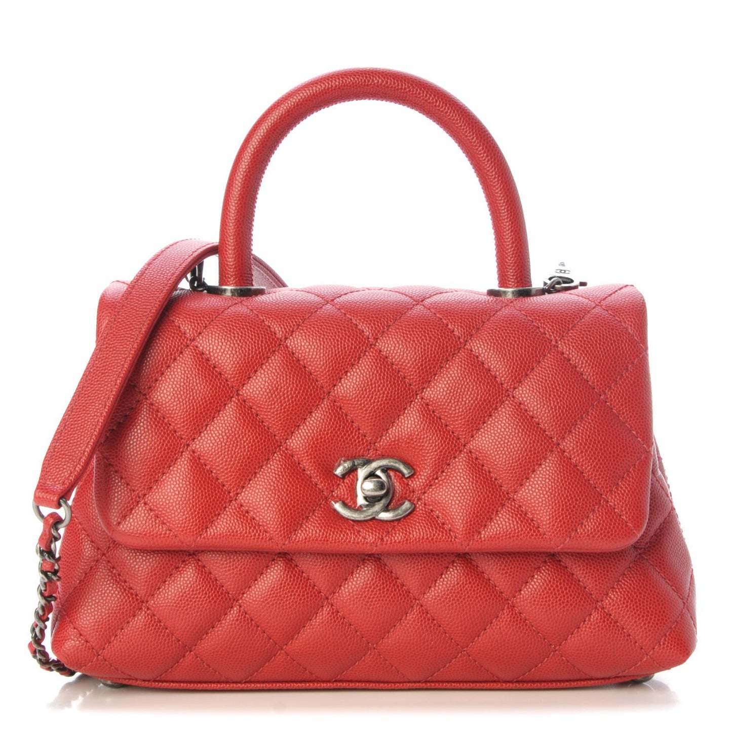 Caviar Quilted Mini Coco Handle Flap Red