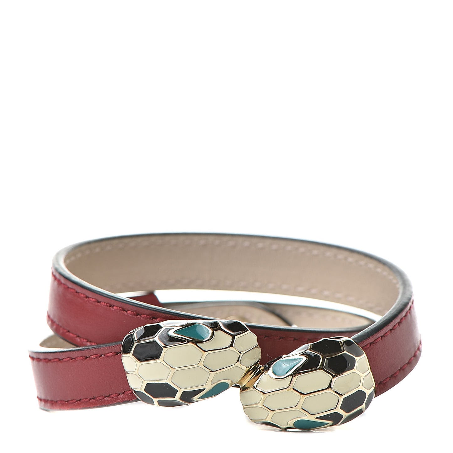 Calfskin Serpenti Forever Double Coil Bracelet S Ruby Red