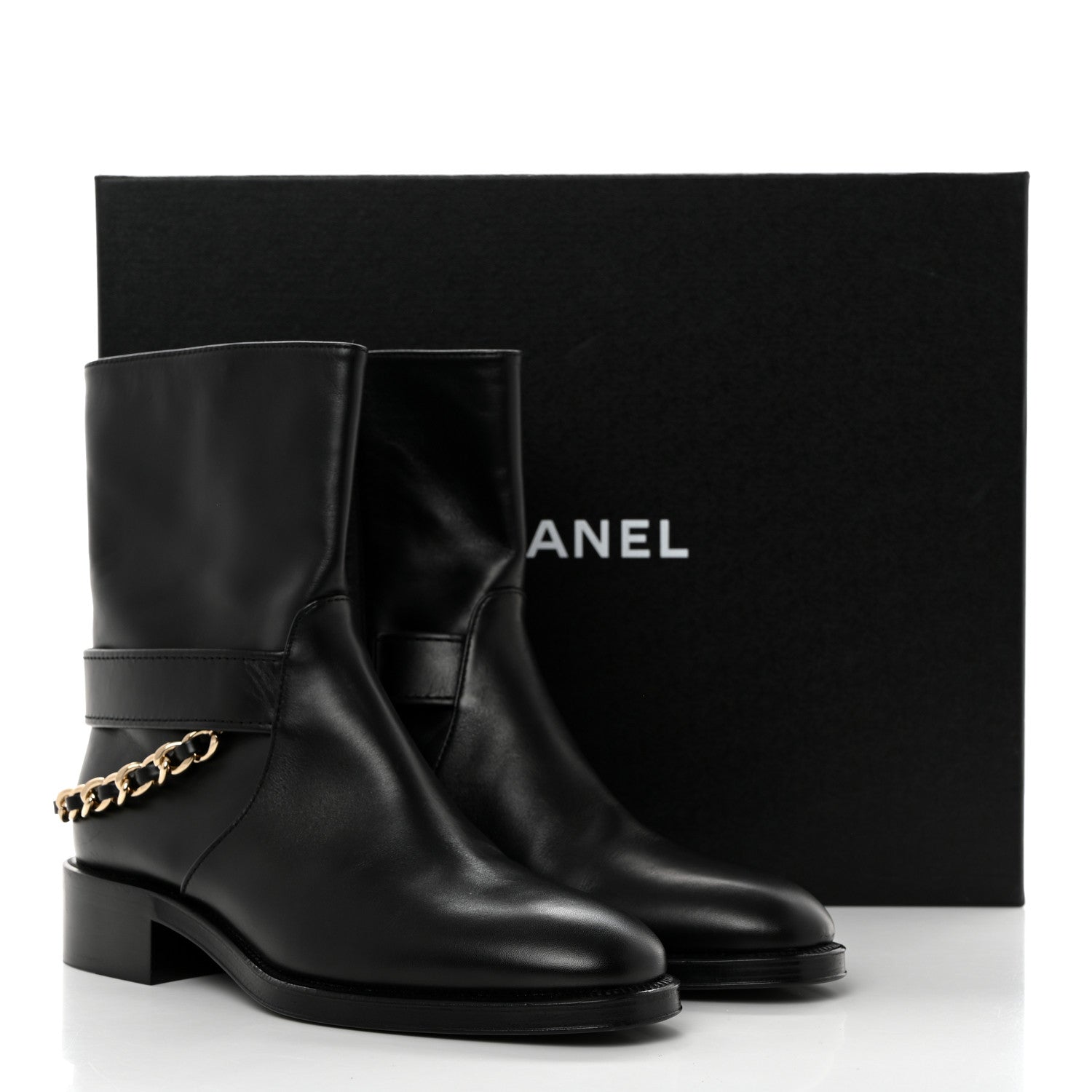 Chanel Calfskin Chain Short Boots 38 Black 9 of 9
