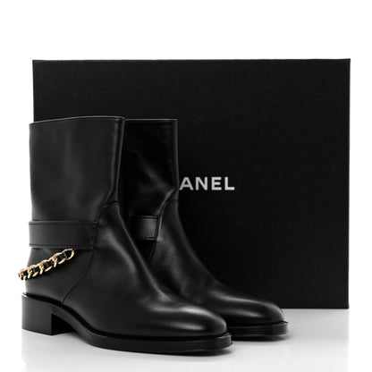 Chanel Calfskin Chain Short Boots 38 Black 9 of 9