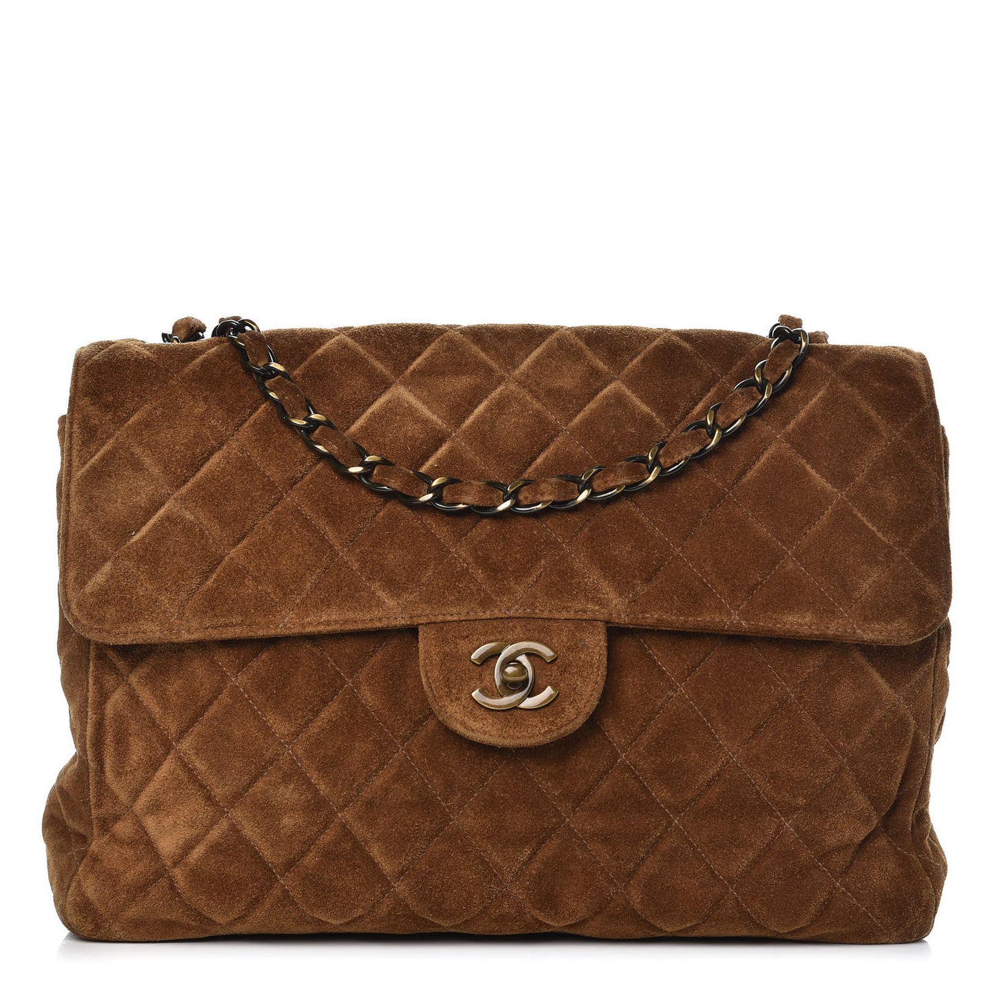 Suede Quilted Jumbo Single Flap Brown