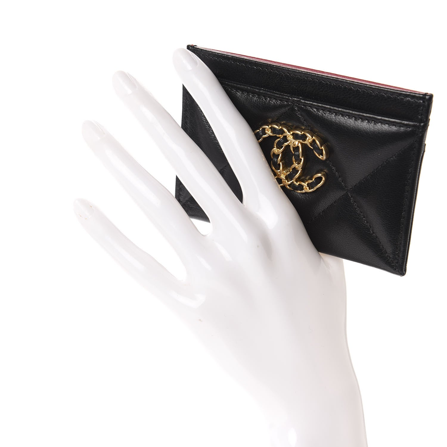 Chanel Shiny Goatskin Quilted Chanel 19 Card Holder Black 2 of 9