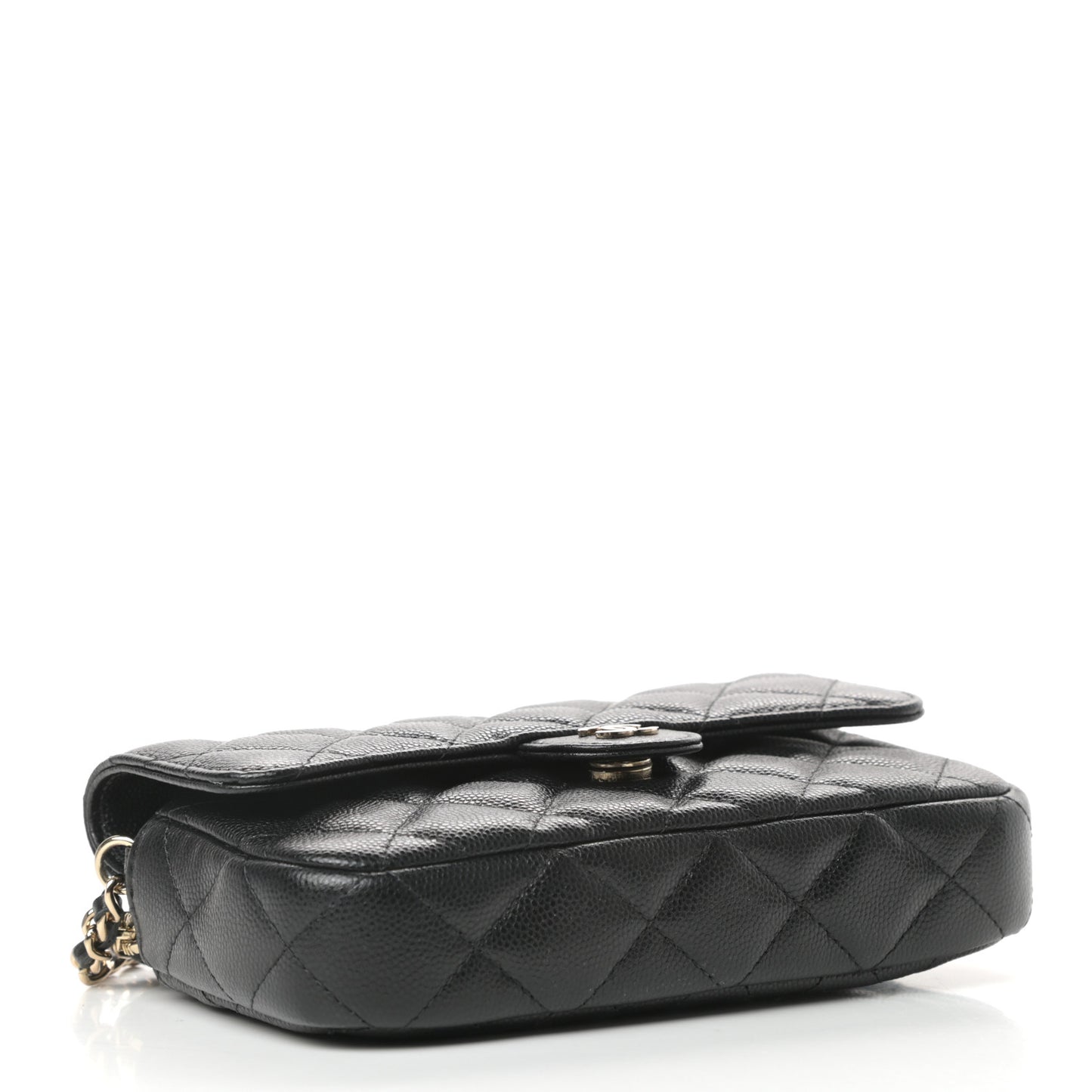 Caviar Quilted Flap Phone Holder With Chain Black