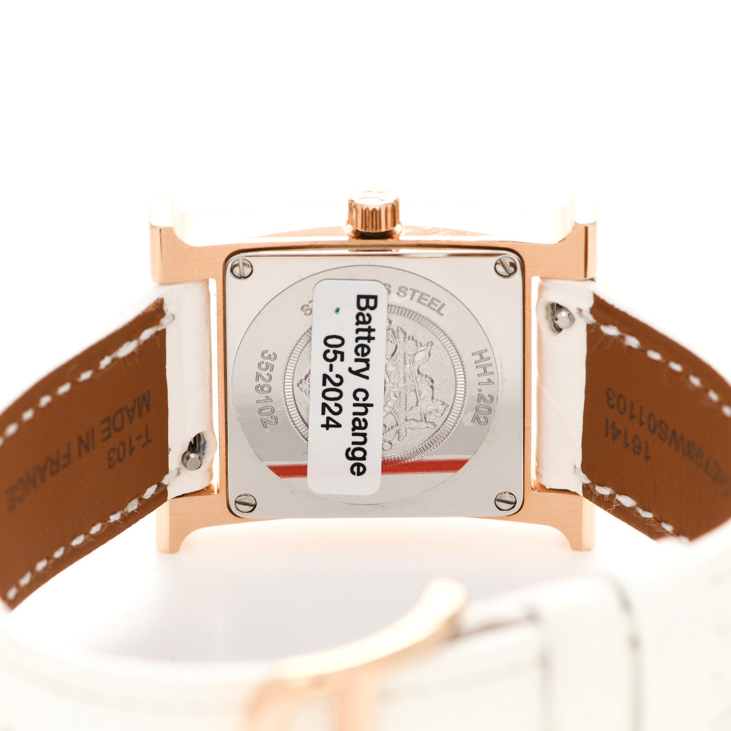 Hermes Stainless Steel Alligator Diamond Mother of Pearl 21mm Heure H Hour Quartz Watch Blanc 4 of 5