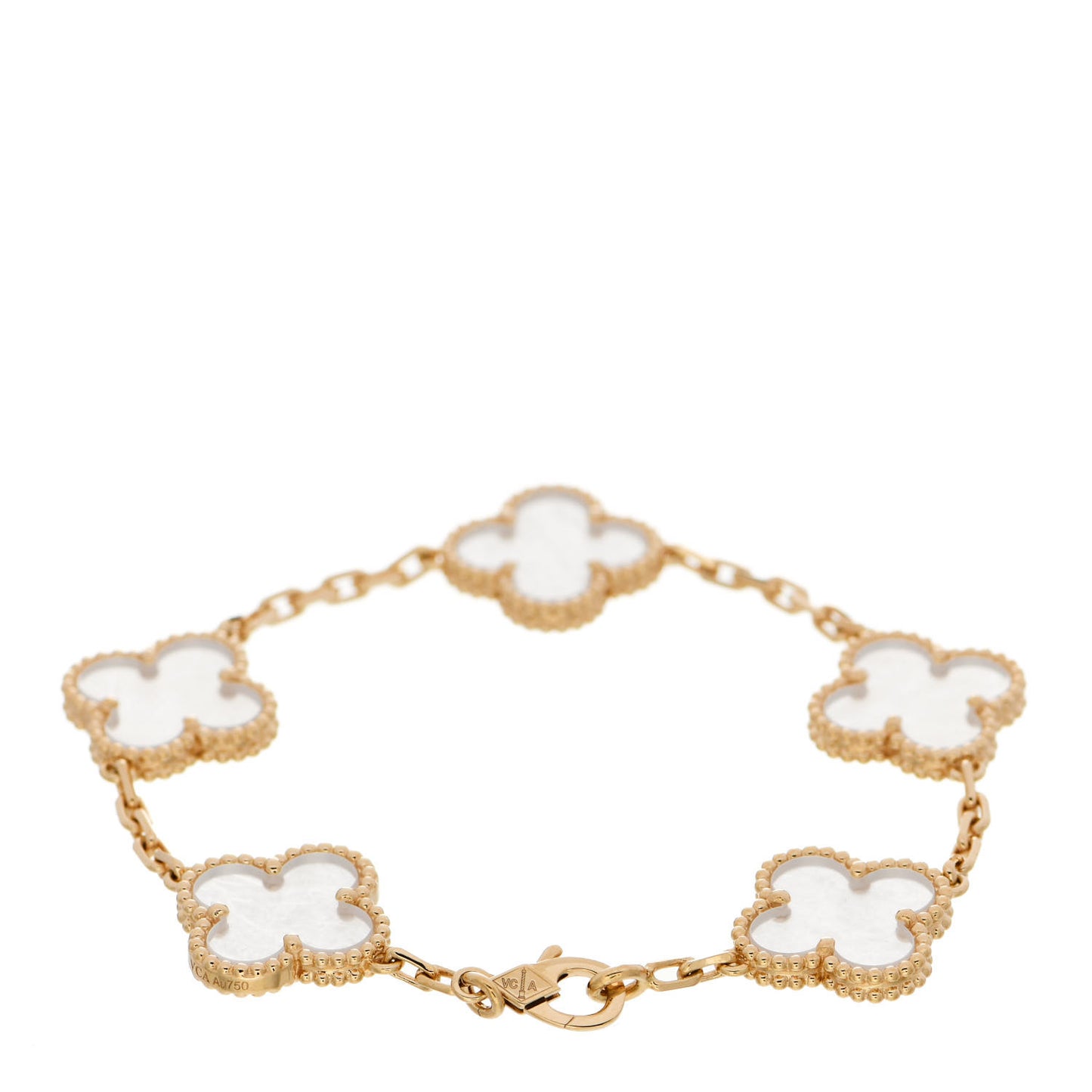 18K Yellow Gold Rock Crystal 5 Motifs Vintage Alhambra Bracelet