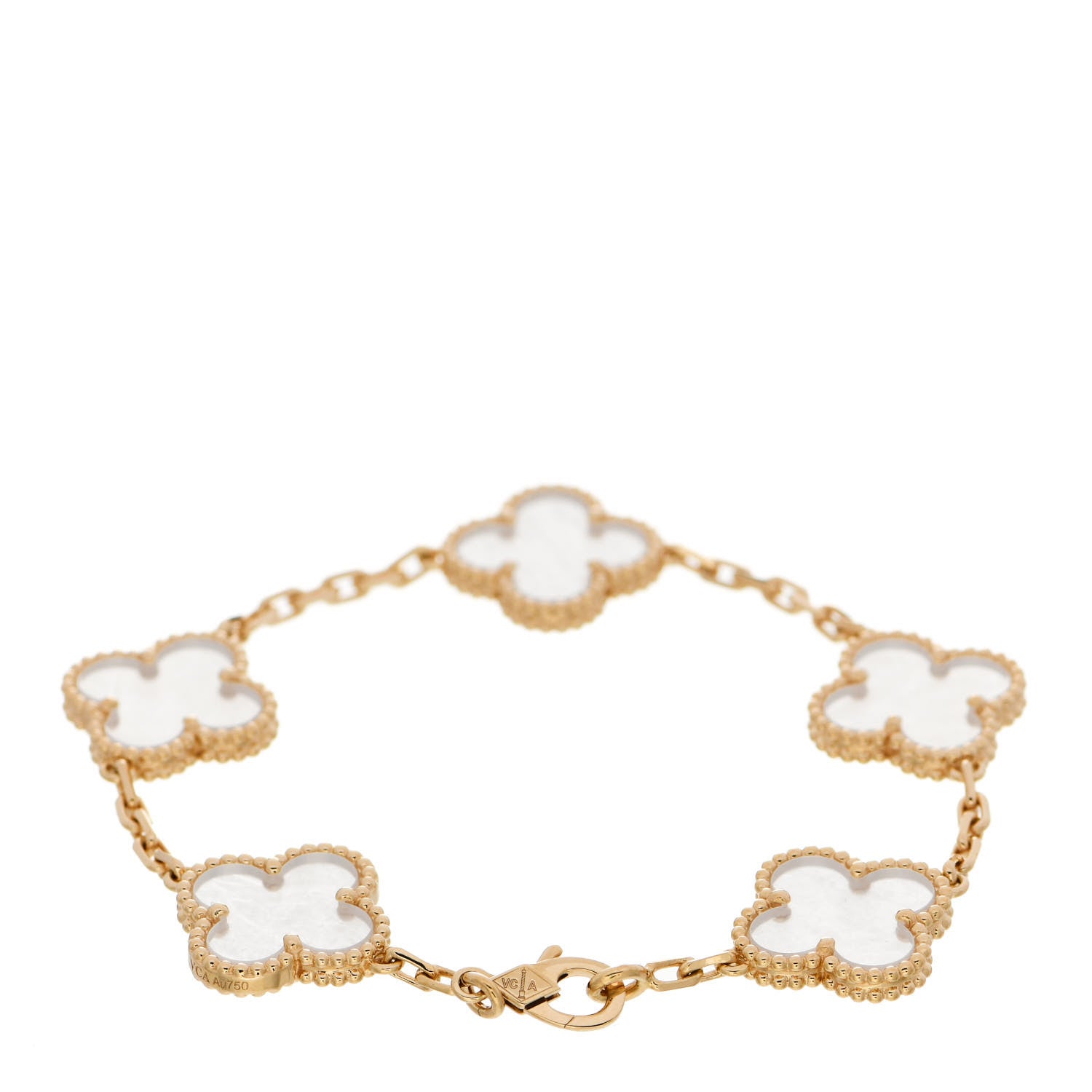 Van Cleef & Arpels 18K Yellow Gold Rock Crystal 5 Motifs Vintage Alhambra Bracelet 2 of 4