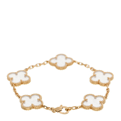 Van Cleef & Arpels 18K Yellow Gold Rock Crystal 5 Motifs Vintage Alhambra Bracelet 2 of 4