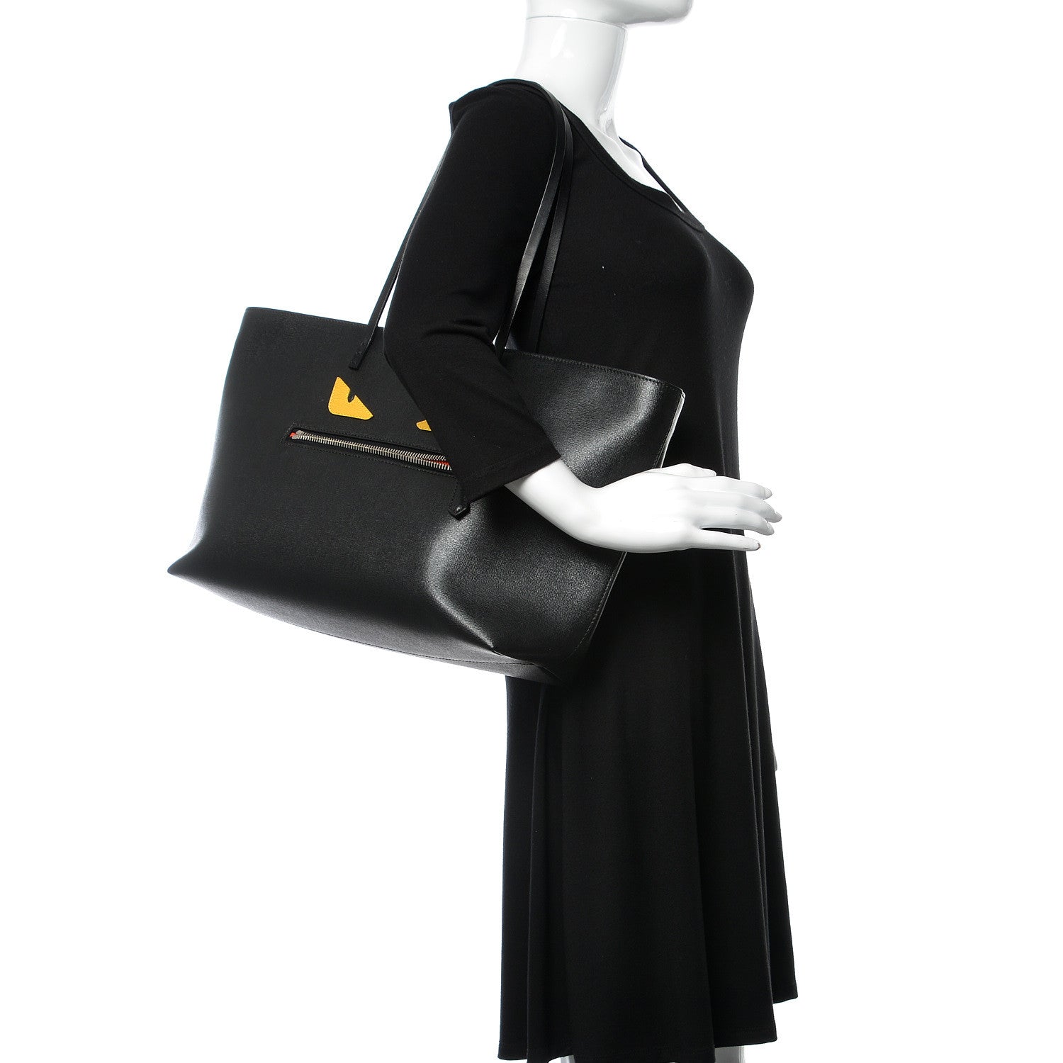 Fendi Vitello Elite Cuoio Monster Buggies Medium Roll Tote Black Multicolor Blue Cobalto 2 of 12