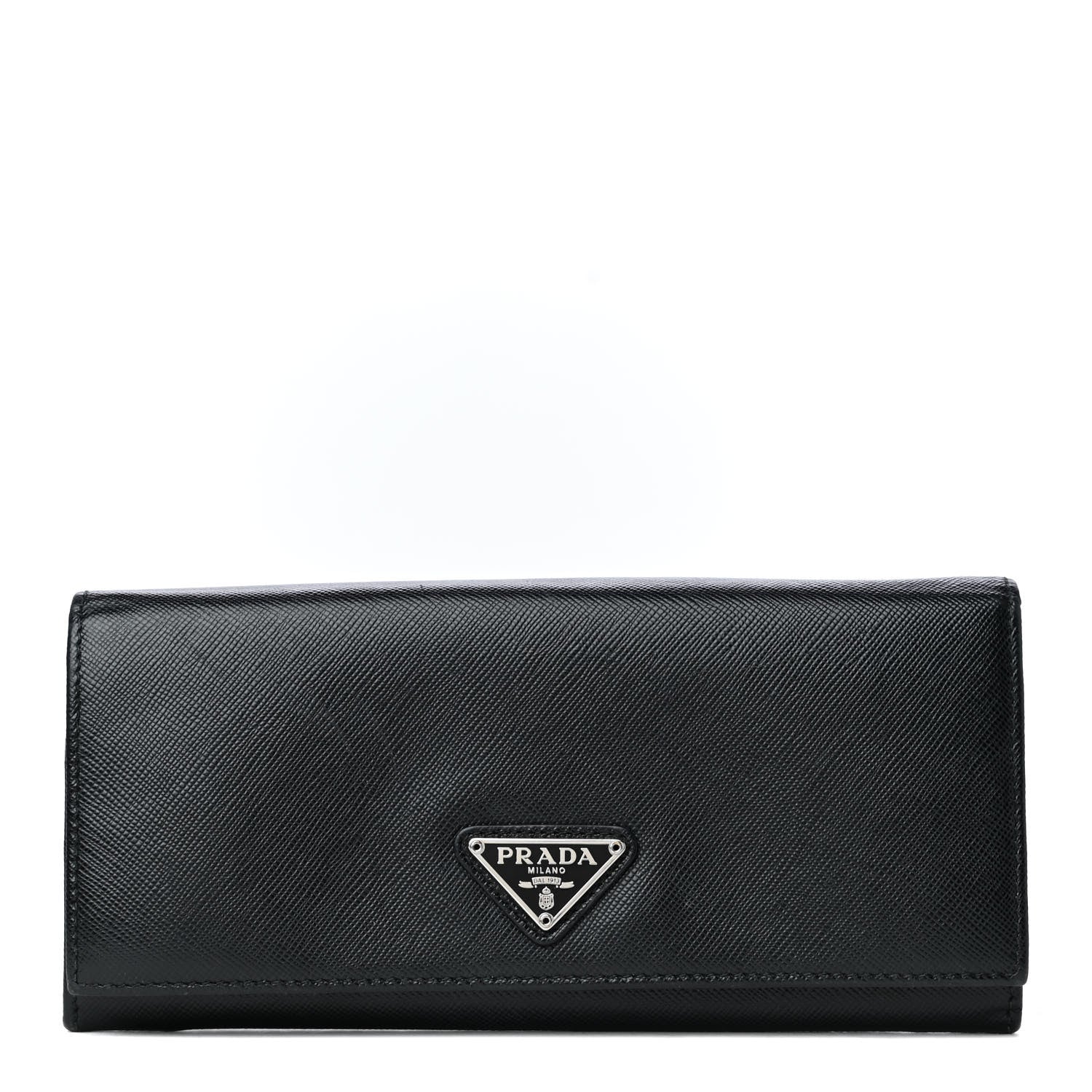 Prada Saffiano Triangle Continental Flap Wallet Black 1 of 4