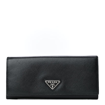 Prada Saffiano Triangle Continental Flap Wallet Black 1 of 4