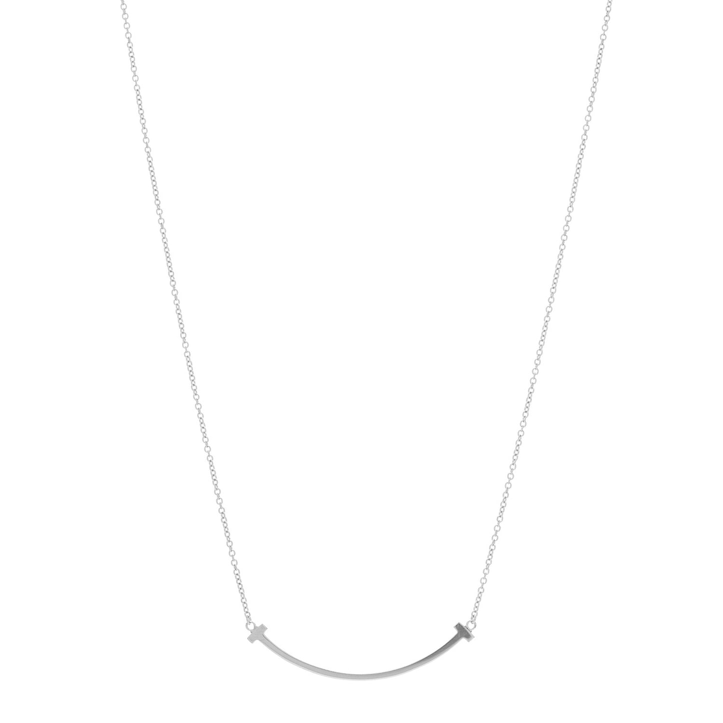 18K White Gold Small T Smile Pendant Necklace