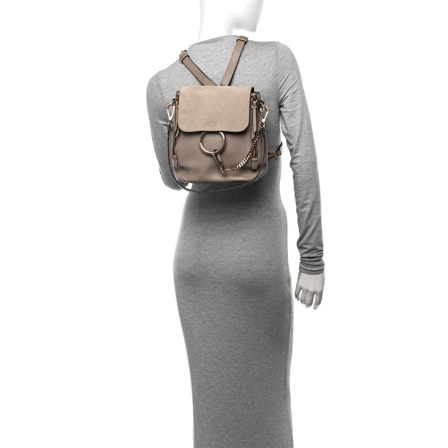Suede Calfskin Small Faye Backpack Motty Grey
