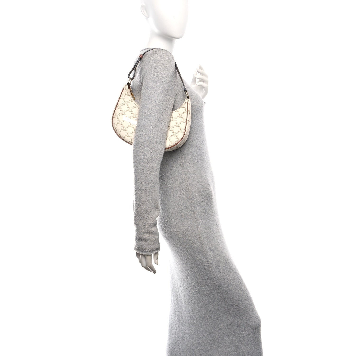 Celine Canvas Calfskin Ava Triomphe Shoulder Bag White 2 of 12