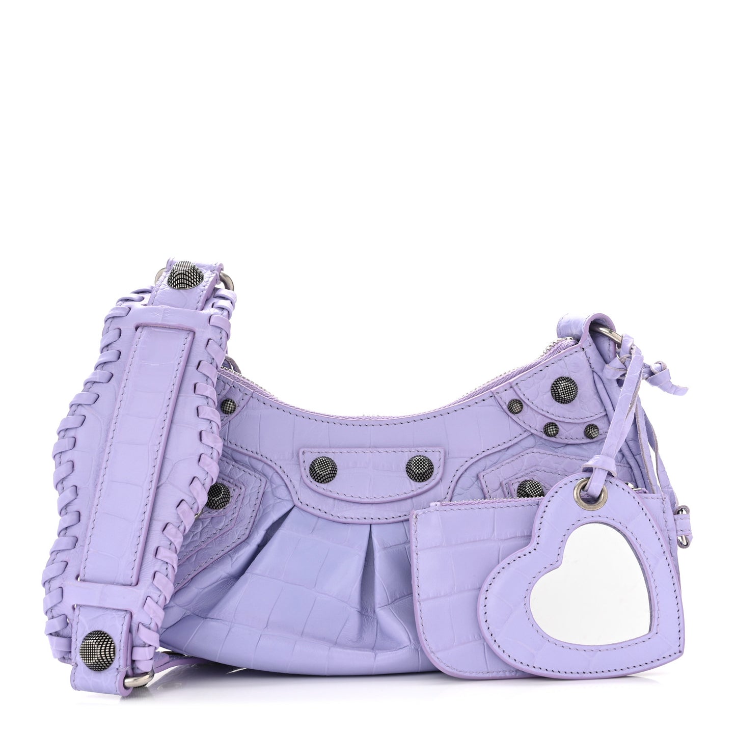 Extra Supple Calfskin Crocodile Embossed Le Cagole Shoulder Bag XS Lilac