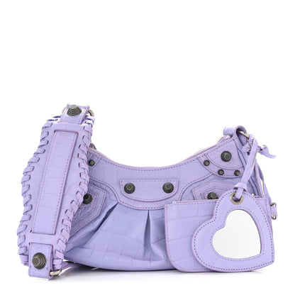 Balenciaga Extra Supple Calfskin Crocodile Embossed Le Cagole Shoulder Bag XS Lilac 1 of 11
