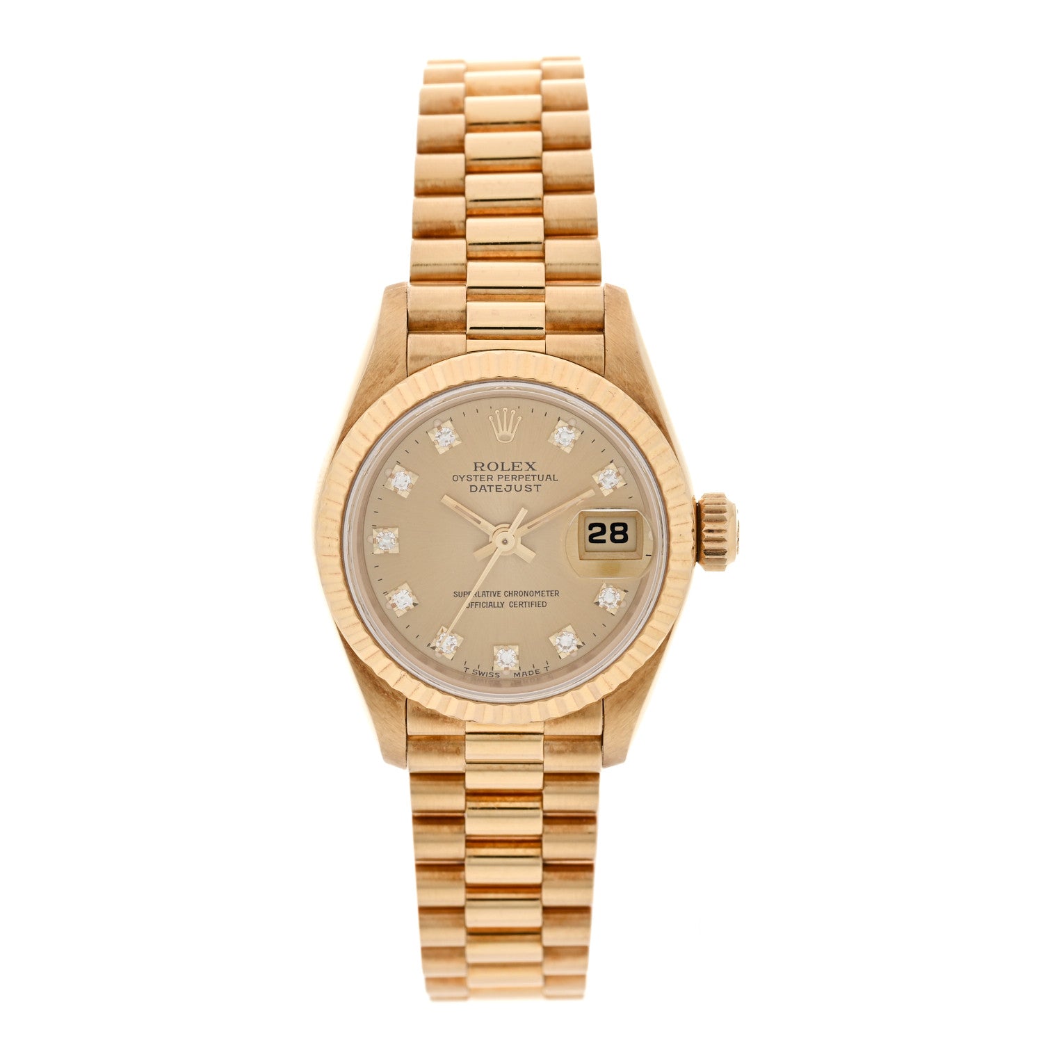 Rolex 18K Yellow Gold Diamond 26mm Datejust President Watch Champagne 69178 1 of 4