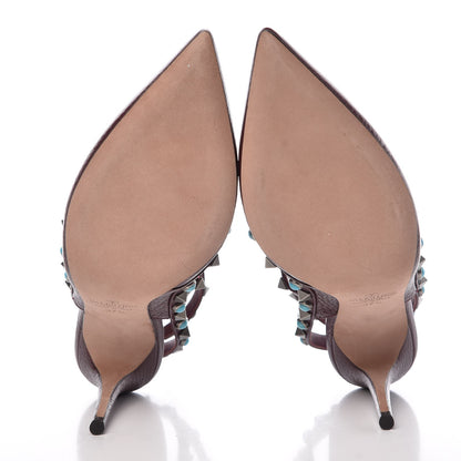 Valentino Garavani Pebbled Calfskin Turquoise Rockstud Rolling Ankle Strap 100mm Pumps 37.5 Rubin 5 of 11