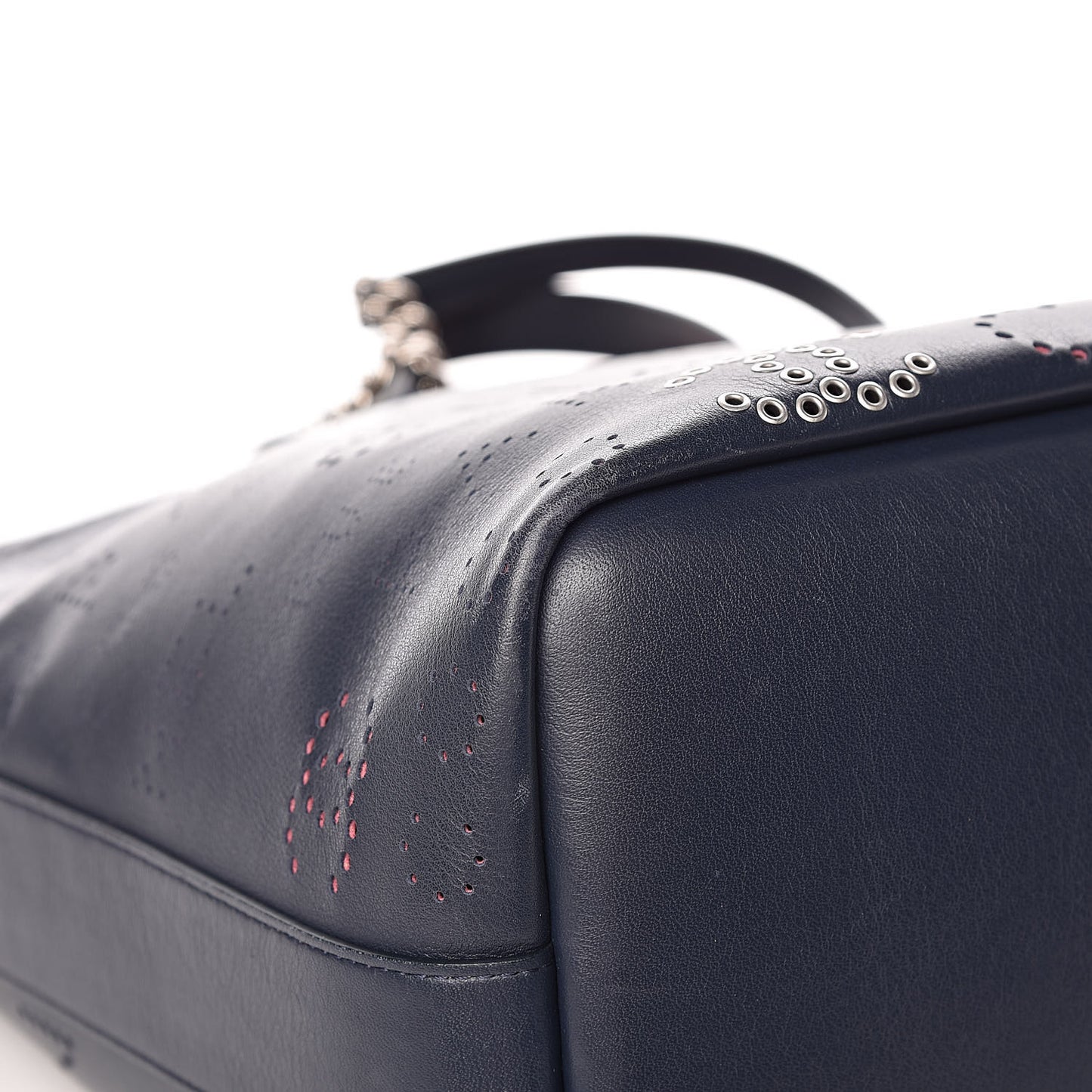 Calfskin Tweed Small Logo Eyelets Shopping Tote Navy Blue