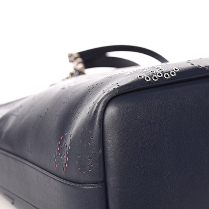 Chanel Calfskin Tweed Small Logo Eyelets Shopping Tote Navy Blue 9 of 13