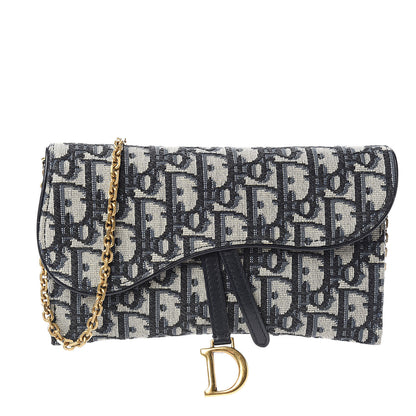 Christian Dior Oblique Saddle Chain Long Wallet Blue 1 of 12