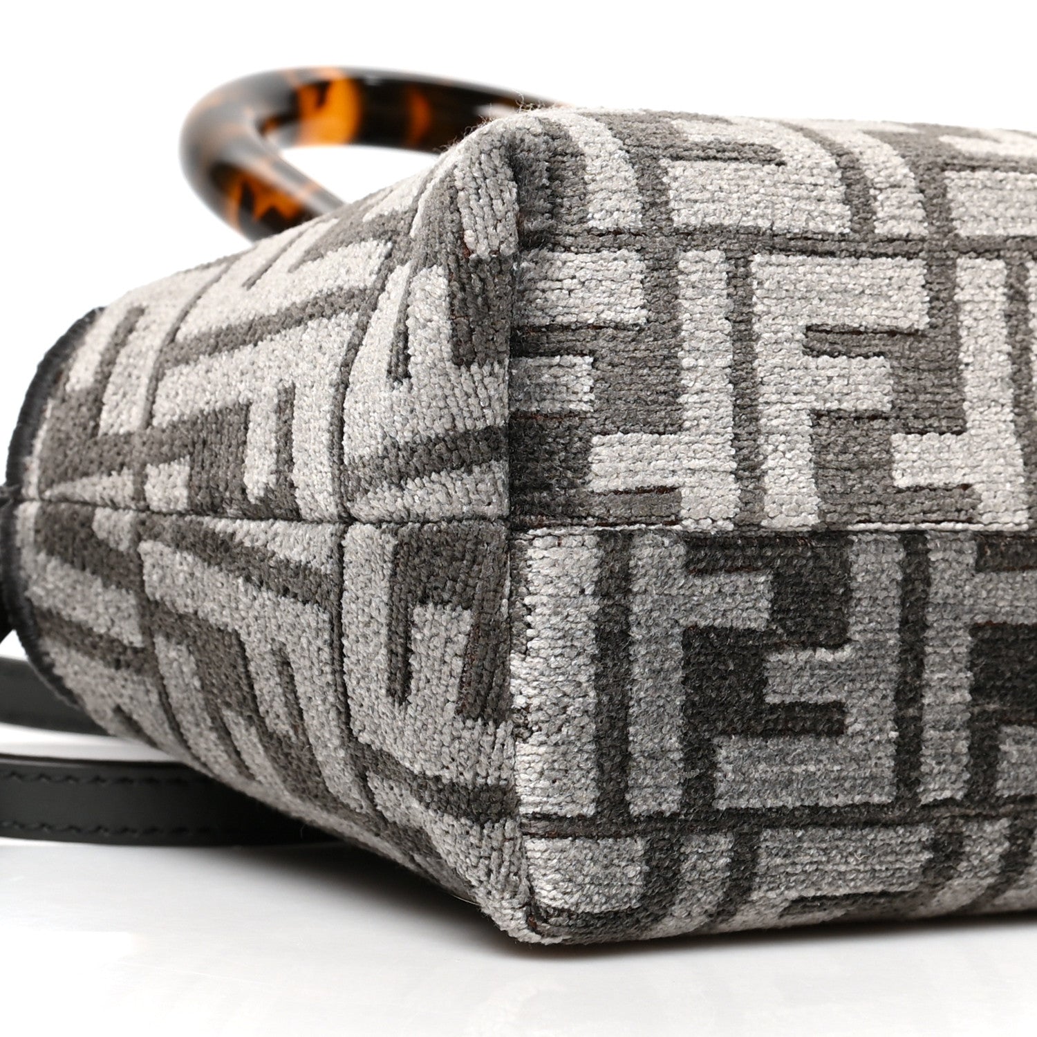 Fendi Chenille Vitello King Plexiglass FF Mini By The Way Top Handle Boston Bag Tortora Nuvola 9 of 11