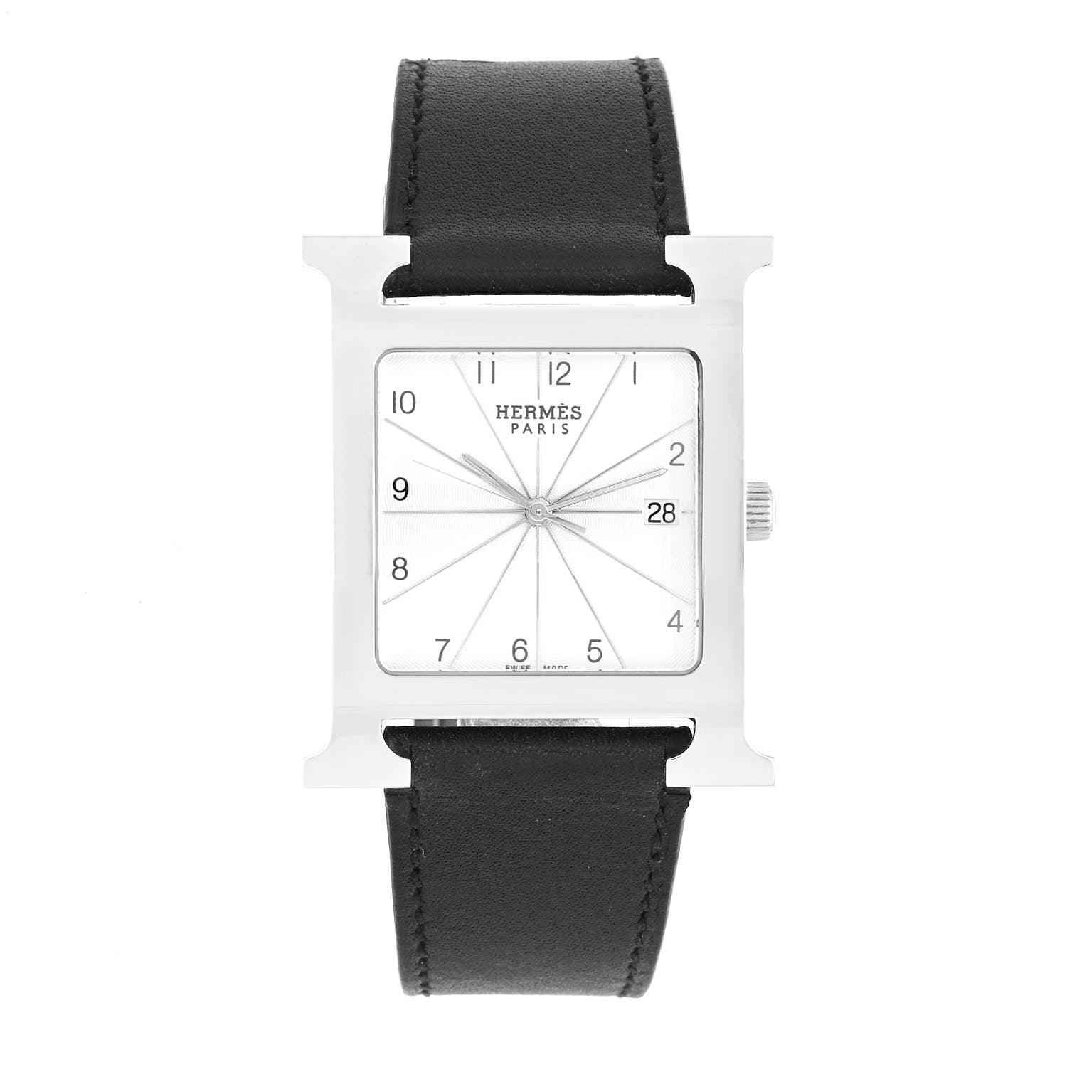 Hermes Stainless Steel Barenia 30.5mm Heure H Hour Quartz Watch Noir 1 of 5