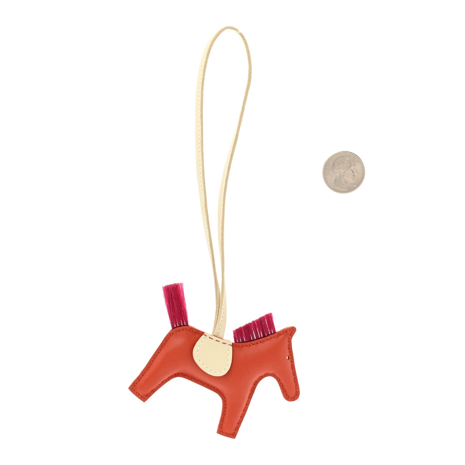 Hermes Milo Lambskin Horse Hair Grigri Rodeo Horse Bag Charm PM Cornaline Craie Magnolia 2 of 4