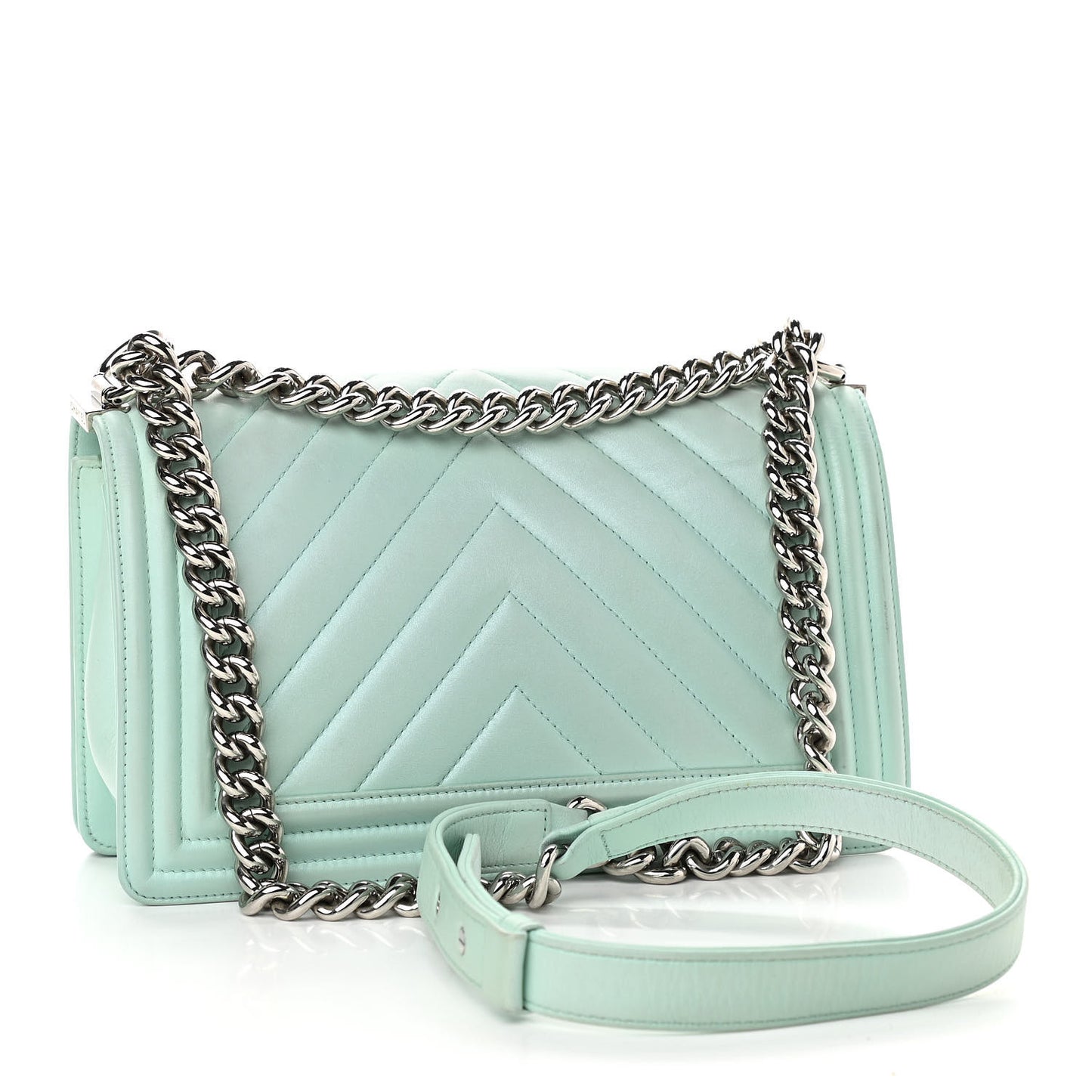 Iridescent Lambskin Chevron Quilted Medium Boy Flap Turquoise