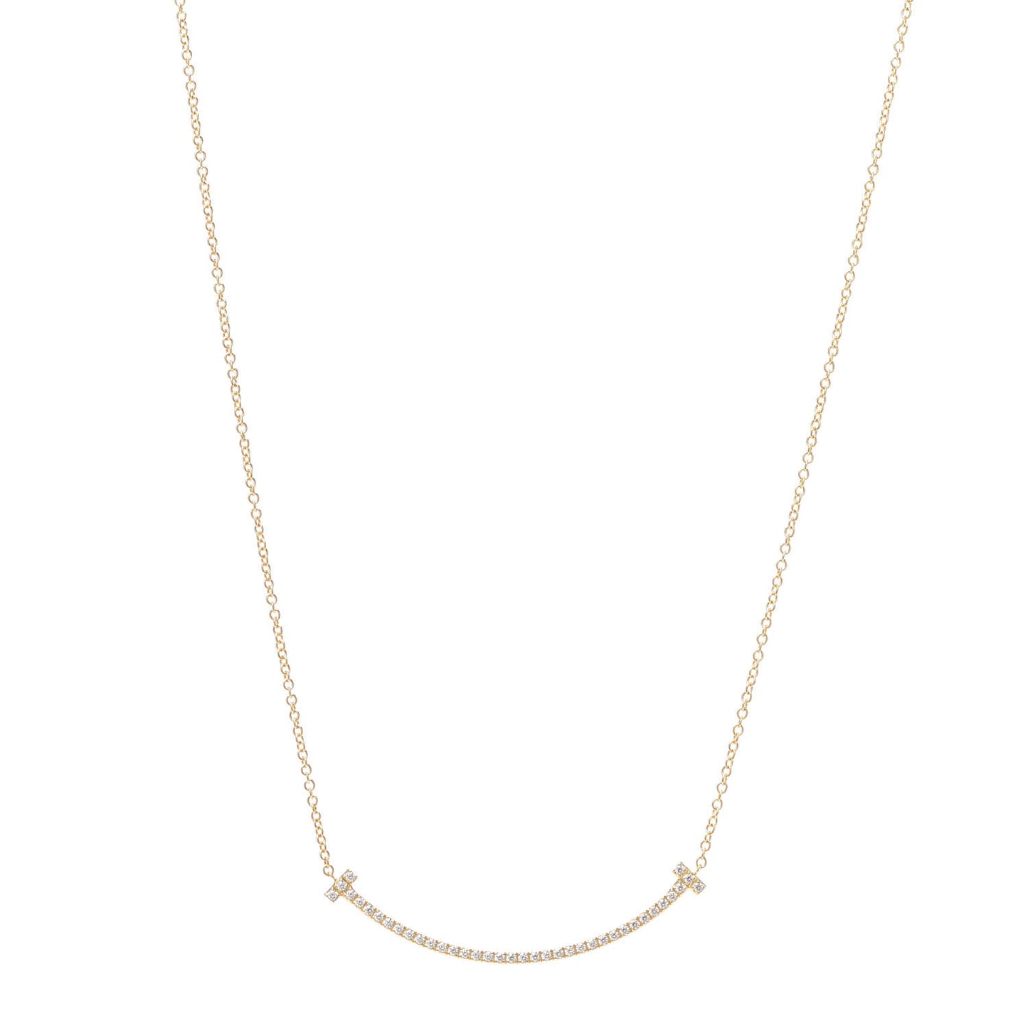 18K Yellow Gold Diamond Small T Smile Pendant Necklace