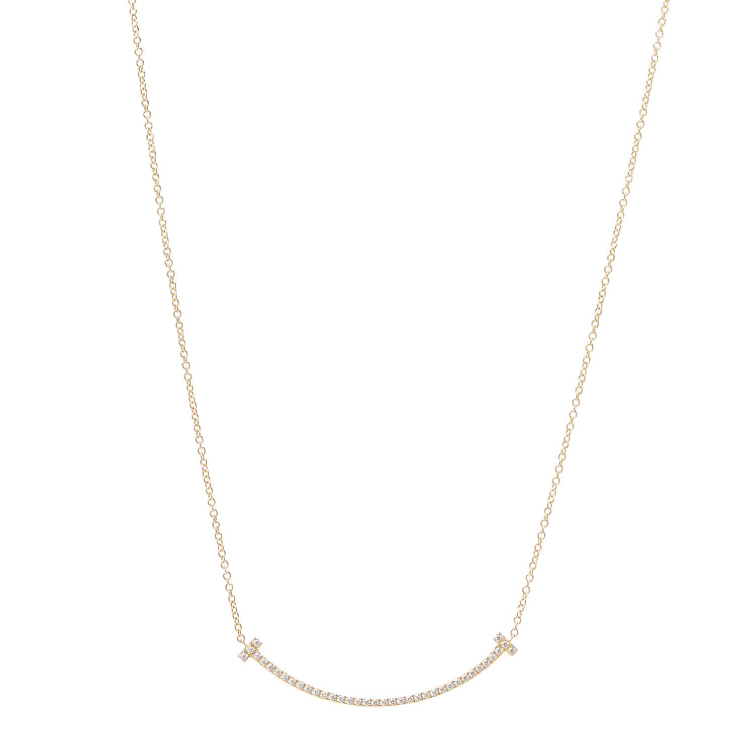 Tiffany 18K Yellow Gold Diamond Small T Smile Pendant Necklace 1 of 6