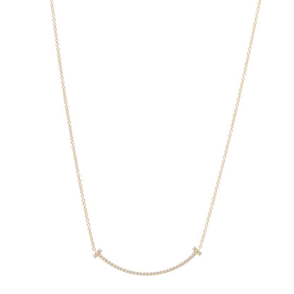 Tiffany 18K Yellow Gold Diamond Small T Smile Pendant Necklace 1 of 6