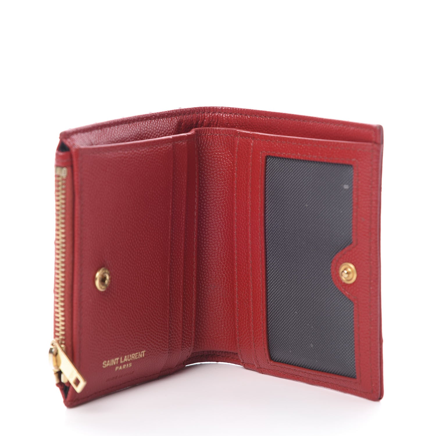 Saint Laurent Grain De Poudre Matelasse Chevron Monogram Zipped Card Case Rouge 5 of 13