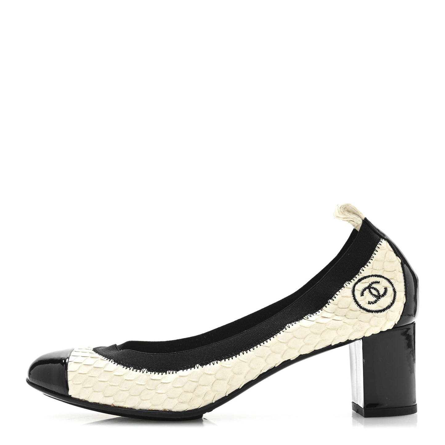Snakeskin CC Elastic Cap Toe Ballerina Pumps 38 White Black