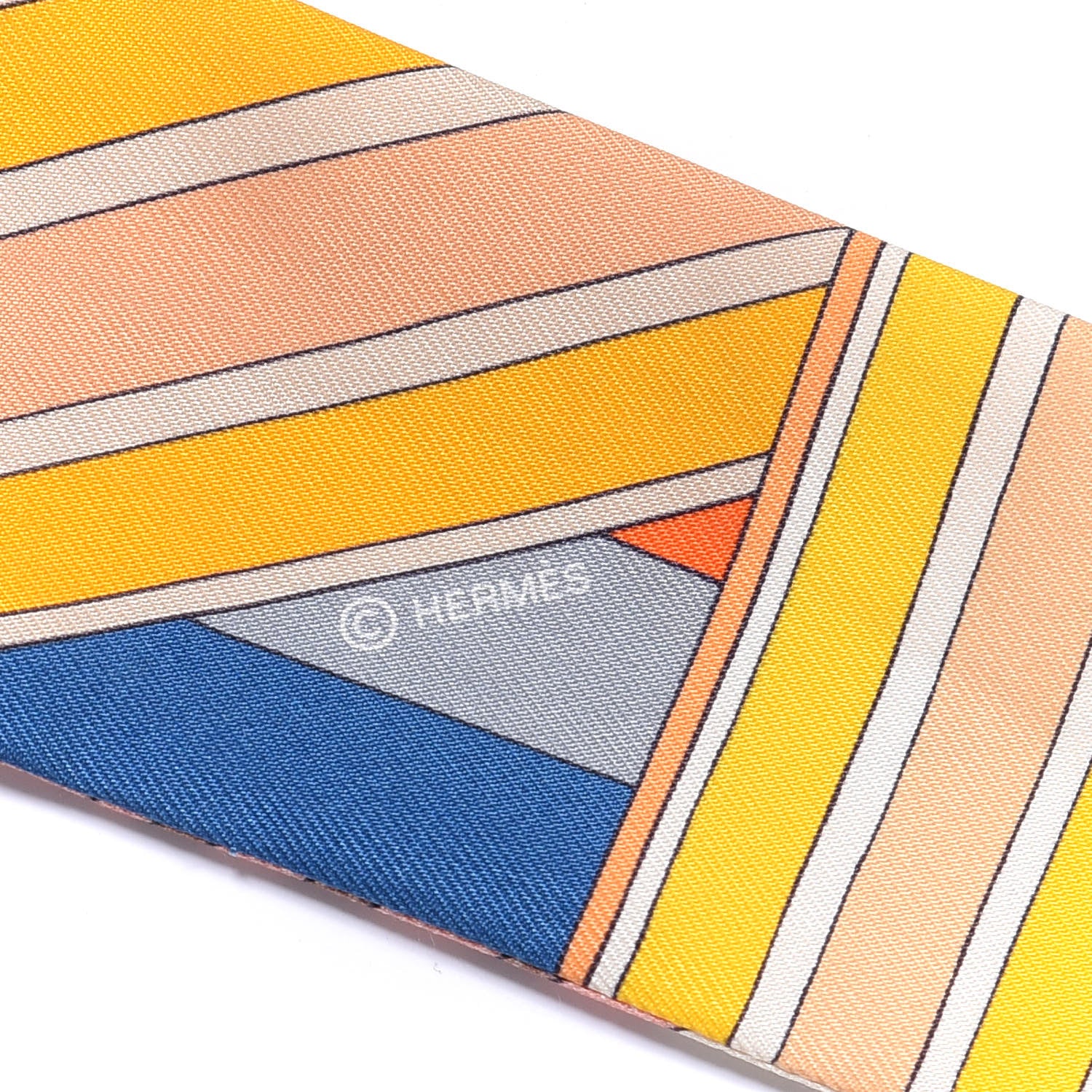 Hermes Silk Sangles En Zigzag Twilly Ivory Orange Bleu 3 of 4