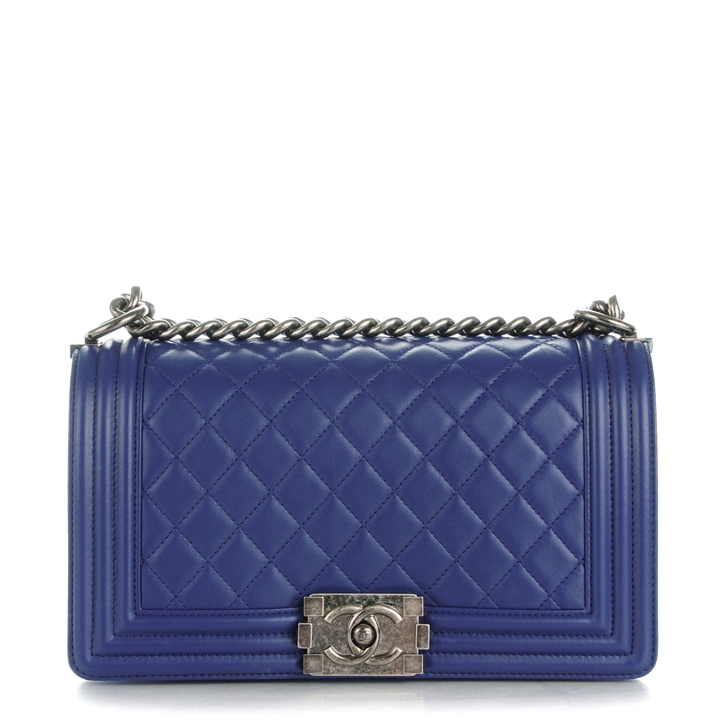Lambskin Quilted Medium Boy Flap Dark Blue