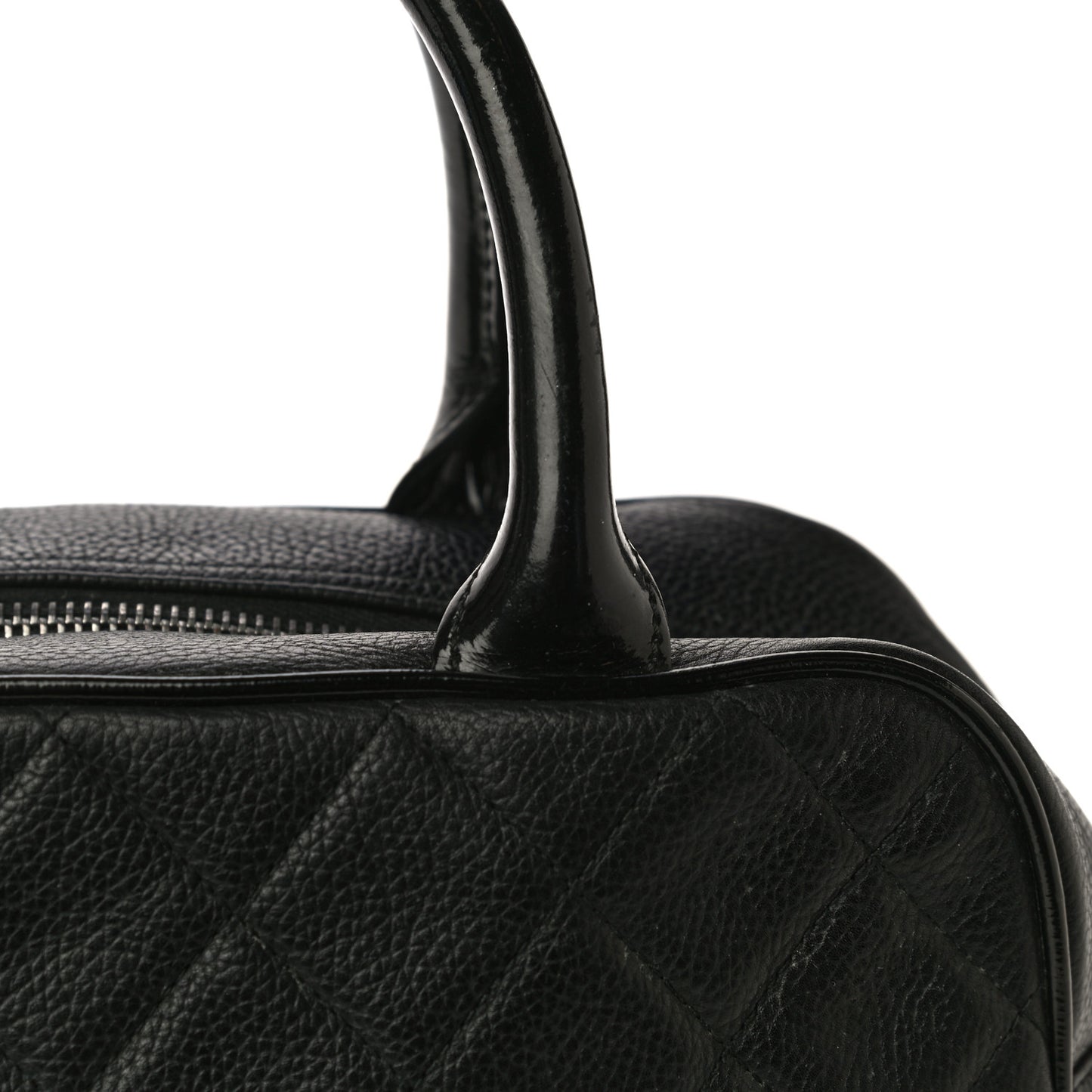 Caviar Patent Quilted Bowler Black