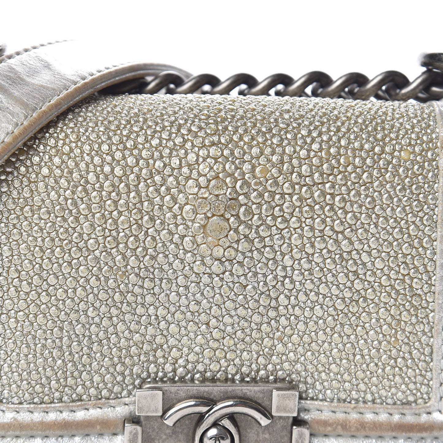 Metallic Galuchat Stingray Mini Boy Flap Silver
