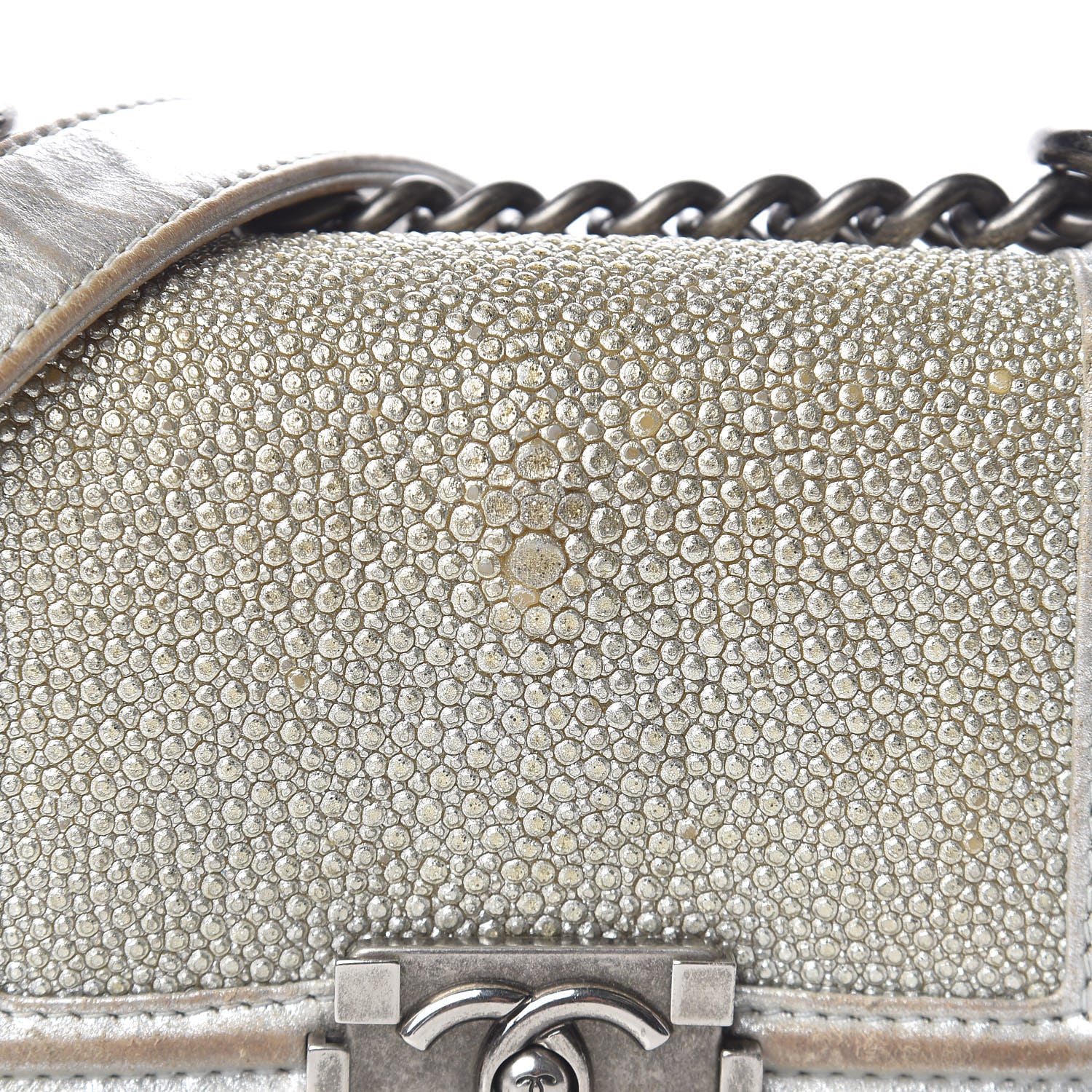 Chanel Metallic Galuchat Stingray Mini Boy Flap Silver 9 of 15