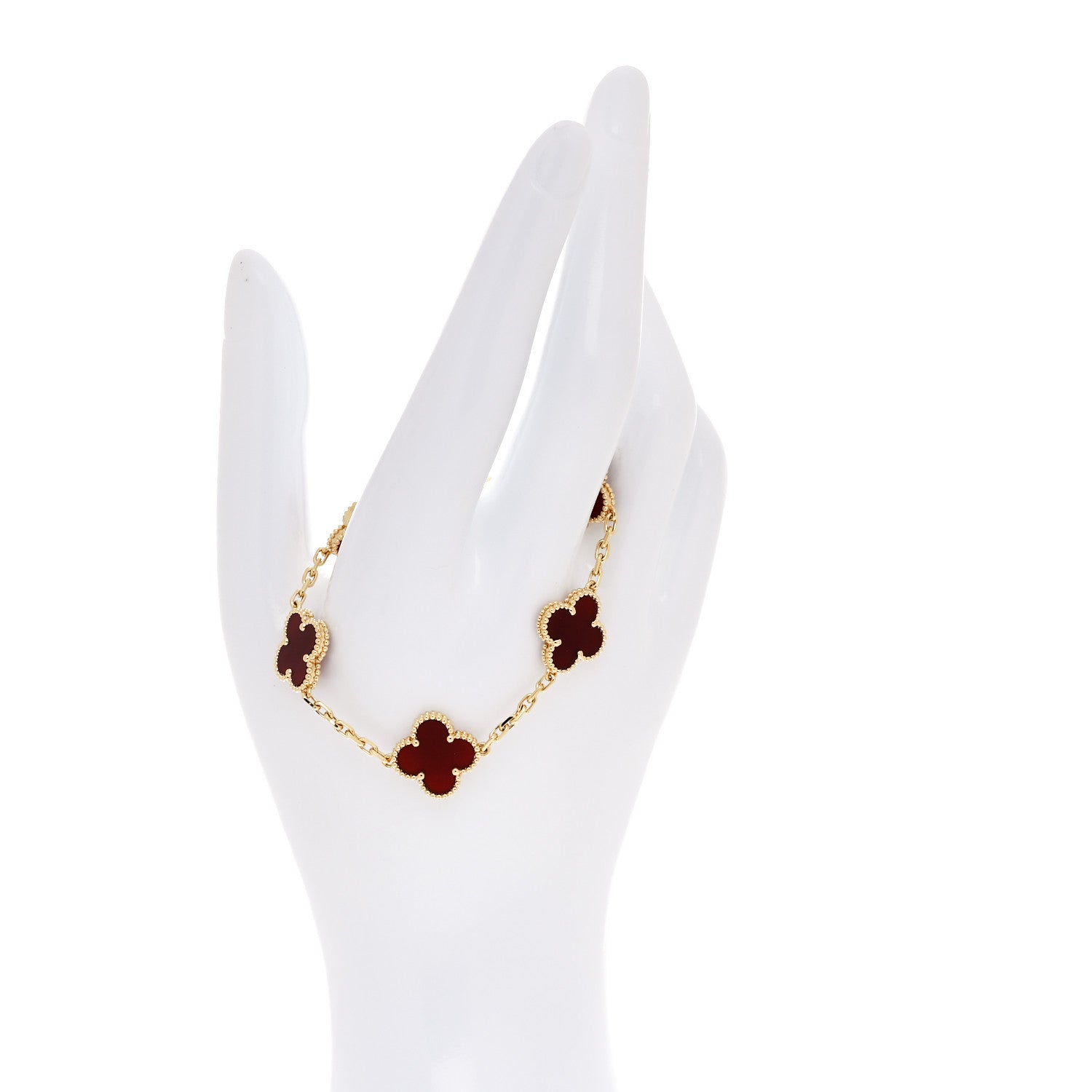 Van Cleef & Arpels 18K Yellow Gold Carnelian 5 Motifs Vintage Alhambra Bracelet 2 of 7