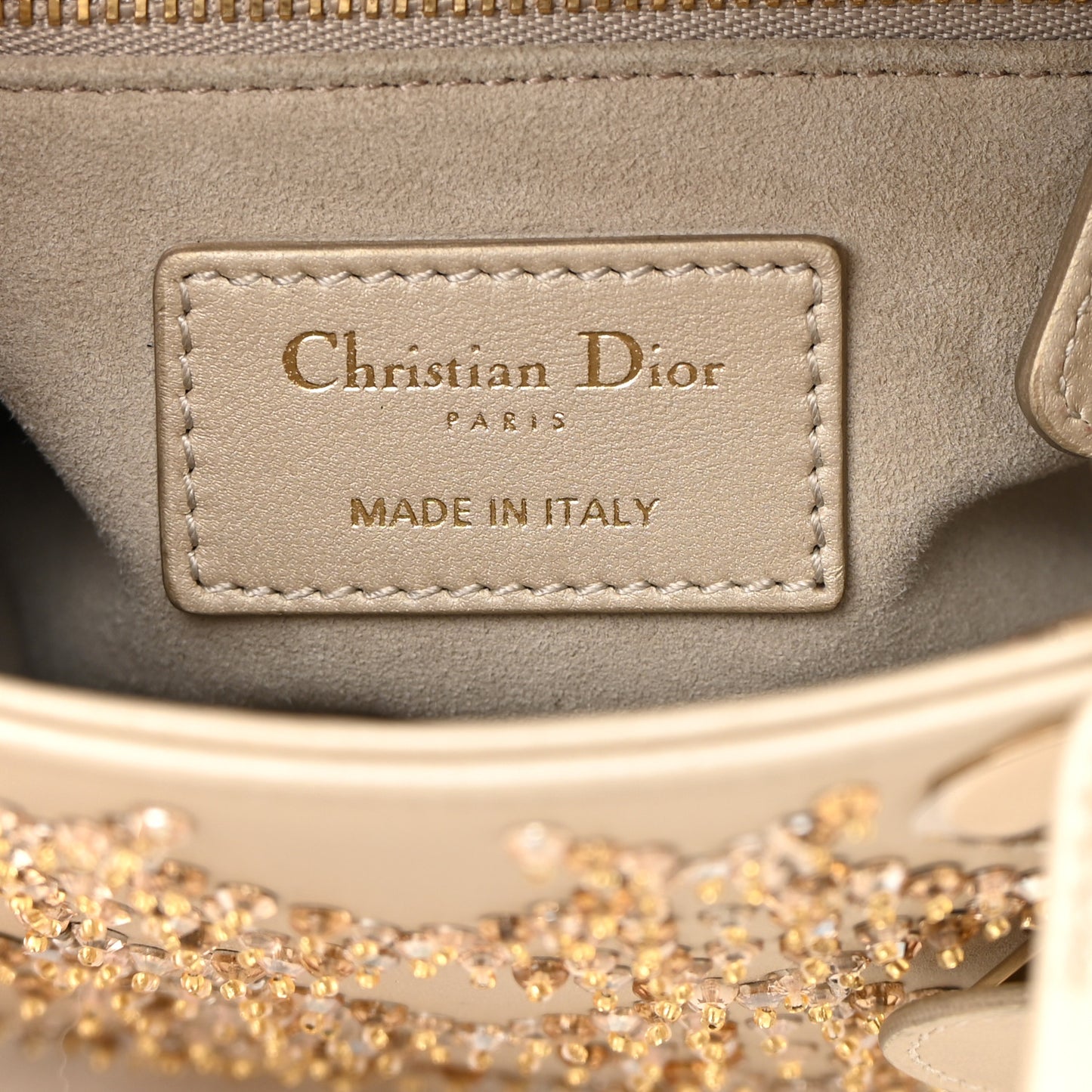 Metallic Lambskin Crystal Cannage Mini Lady Dior Platinum